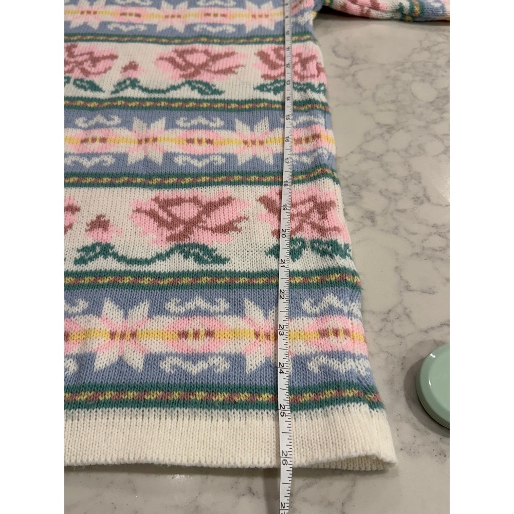Sycamore Vintage Pastel Floral Fair Isle Knit Sweater USA Made Crew Neck Large - Picture 8 of 8
